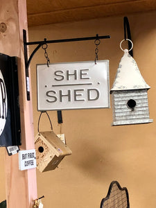 White Farm House Style Swinging "She Shed" Sign