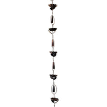 Load image into Gallery viewer, Metal Rain Chain With Peony and Bells | Antique Bronze | 76&quot;