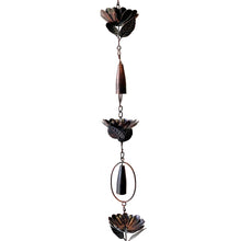 Load image into Gallery viewer, Metal Rain Chain With Peony and Bells | Antique Bronze | 76&quot;