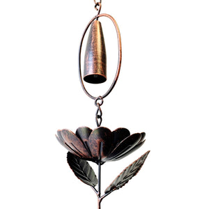 Metal Rain Chain With Peony and Bells | Antique Bronze | 76"