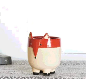 Indoor Ceramic Red Fox Planter with drainage