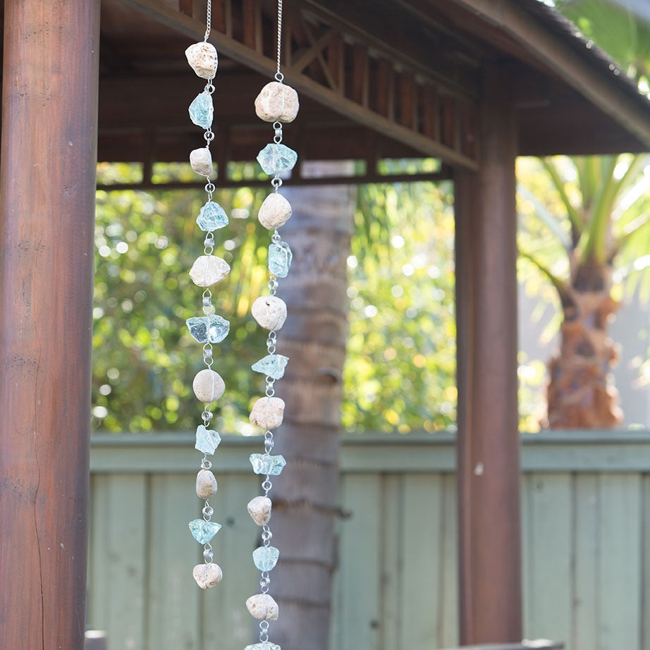 Rocky Stone and Sea Glass Garland Rain Chain 6 foot long