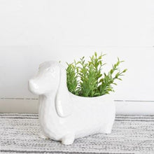Load image into Gallery viewer, White Ceramic  Fun little animal dog planter adorable Dachshund shape, adding country charm and a unique home for your plants in your office, home or she shed.