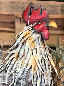 Green Tail  | Extra Large Metal Iron Rooster Statue |  Yard Art